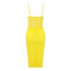 Yellow Halter Lace V-neck Mini Bandage Party Dress 2