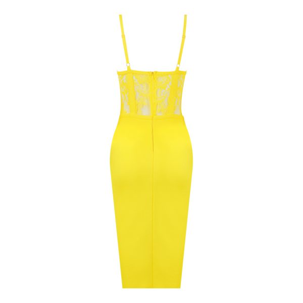 Yellow Halter Lace V-neck Mini Bandage Party Dress 2