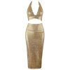 Women's bodycon two-piece gold V-neck bandage dress 4