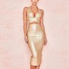 Women's bodycon two-piece gold V-neck bandage dress 1