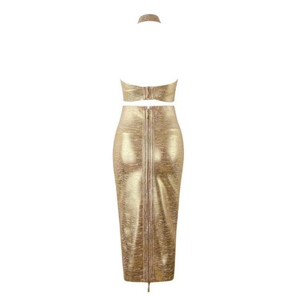 Women's bodycon two-piece gold V-neck bandage dress 5