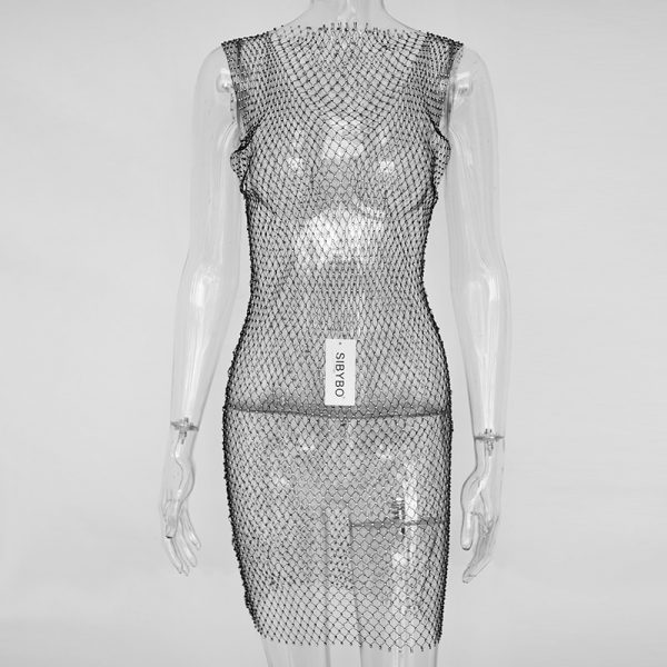 Crystal Diamond Mesh Bodycon Beach Dress 4