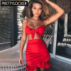 Two Piece Ruffle Pleated Bow Tie Bodycon Mini Dress 1