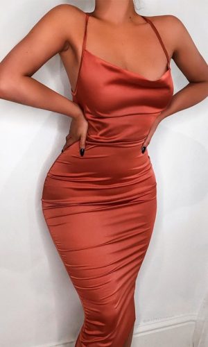 Long Satin Bodycon Backless Dress