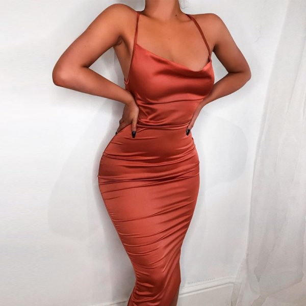 Long Satin Bodycon Backless Dress