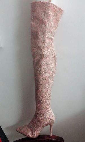 Pink Floral Lace Thigh Stiletto Boots 1