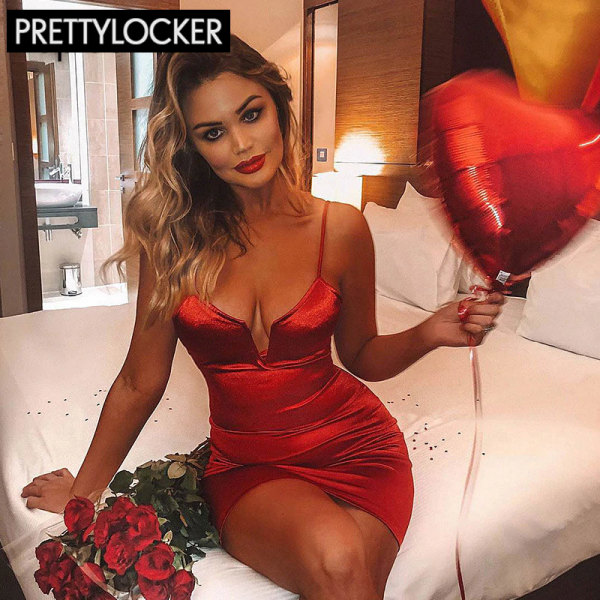 Red Deep V Neck Satin Bodycon Dress