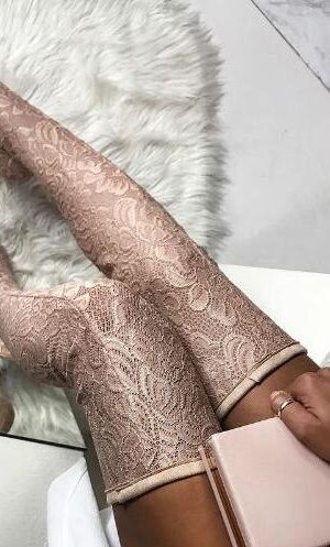 Pink Floral Lace Thigh Stiletto Boots