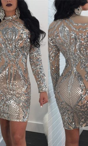 Silver Sequin Bodycon Dress