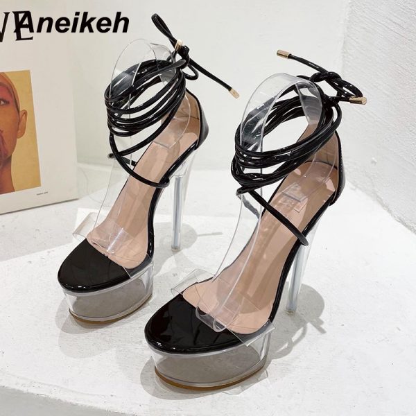 Ultra High Crystal Platform Peep toe Ankle-Wrap High Heel Shoes 5