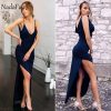 Deep V-Neck High Split Maxi Bodycon Dress 4