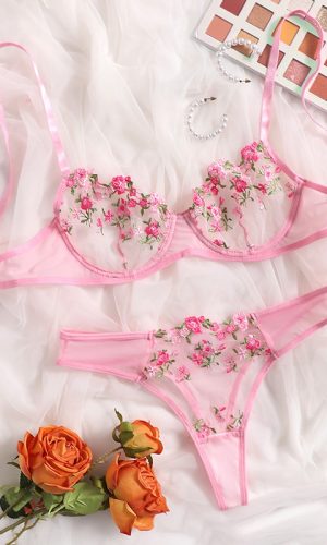 Sexy Floral Embroidery Underwear Set  1