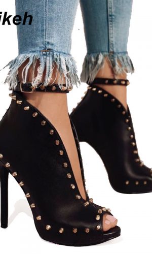 Peep Toe High Heel Ankle Boots 1