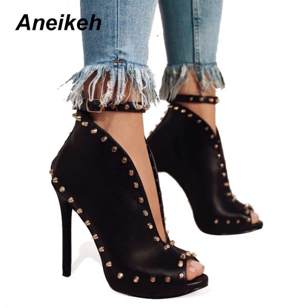 Peep Toe High Heel Ankle Boots 1