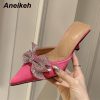 Pointed Toe Mid Heel Butterfly-Knot Slip-On Sandals  1