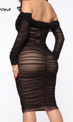 Double Layer Mesh Off The Shoulder Bodycon Dress 2