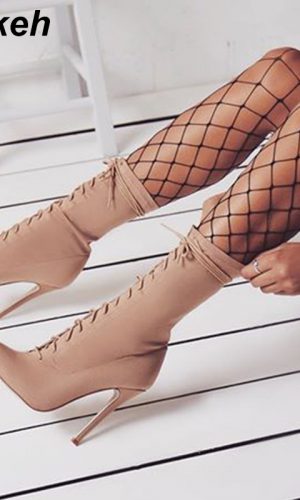 Pointed Toe Lace-Up Stiletto High Heel Ankle Boots 1