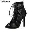 High Heel Mesh Lace-Up Cross-tied Boots 2