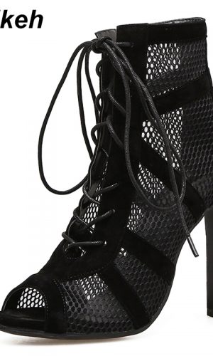 High Heel Mesh Lace-Up Cross-tied Boots 2