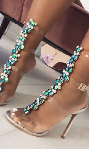 2019 PVC Design Rhinestone Transparent Stiletto Sandals Shoes Crystal T-Strap Lady High Heels Shoes Sexy Female Party Shoes 1