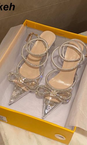 Butterfly-Knot Cross-Tied Crystal Pointed Toe Pumps 1