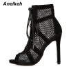 High Heel Mesh Lace-Up Cross-tied Boots 3