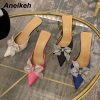 Pointed Toe Mid Heel Butterfly-Knot Slip-On Sandals  3