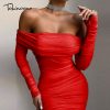 Off The Shoulder Ruched Double Layer Mesh Dress  1