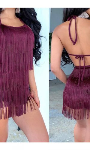 Summer Tassel Halter Backless Bodycon Party Dress 2