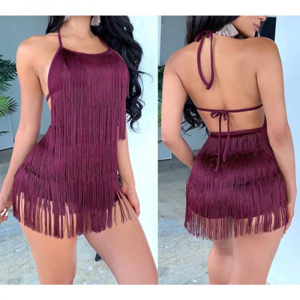 Summer Tassel Halter Backless Bodycon Party Dress 2