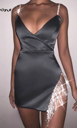 Rhinestone Backless Bodycon Satin Mini Dress 2