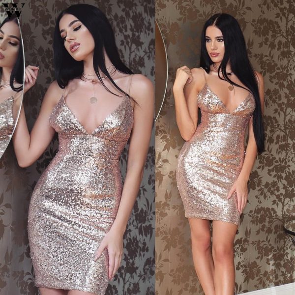 Backless V-Neck Mini Sequined Dress  5