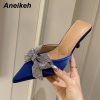 Pointed Toe Mid Heel Butterfly-Knot Slip-On Sandals  5