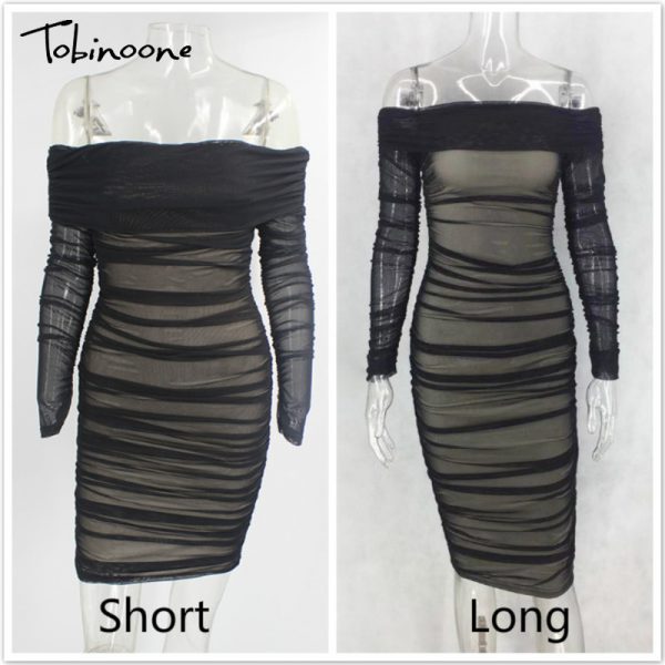 Double Layer Mesh Off The Shoulder Bodycon Dress 5