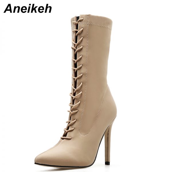 Pointed Toe Lace-Up Stiletto High Heel Ankle Boots 3