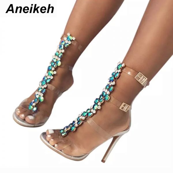 Luxurious Crystal Transparent Open-Toe High Heels 1