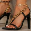 Metal Chain Platform Square High Heel Shoes 2