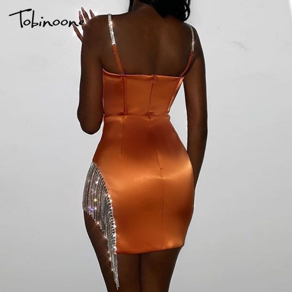 Rhinestone Backless Bodycon Satin Mini Dress 4