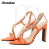 Metal Chain Platform Square High Heel Shoes 5