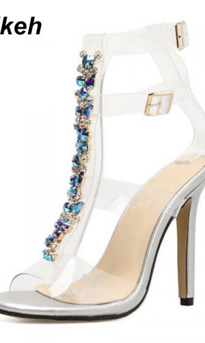 Luxurious Crystal Transparent Open-Toe High Heels 2