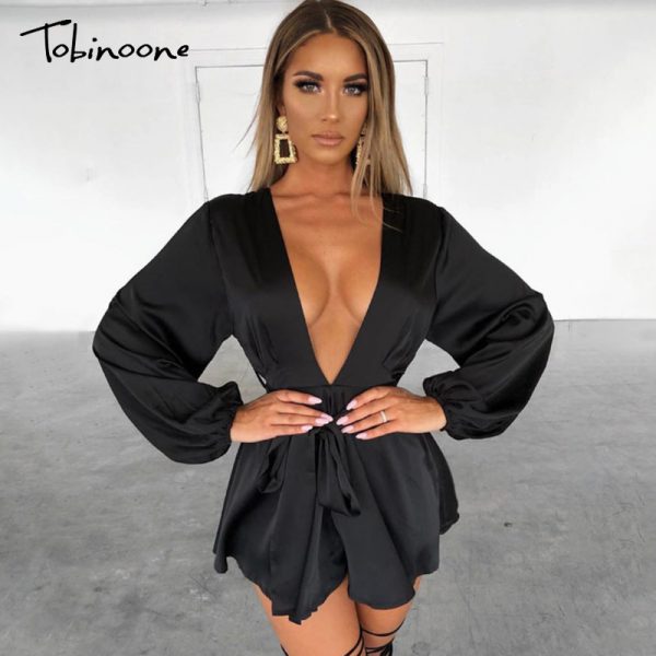 Tobinoone Sexy Sparkly Bodycon Dresses 2020 Women Backless Short Dress Summer Long Sleeve Nightclub Party Dresses Vestidos 1