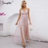 Pink Lace V Neck Maxi Dress 6