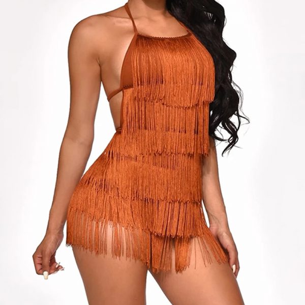 Summer Tassel Halter Backless Bodycon Party Dress 3